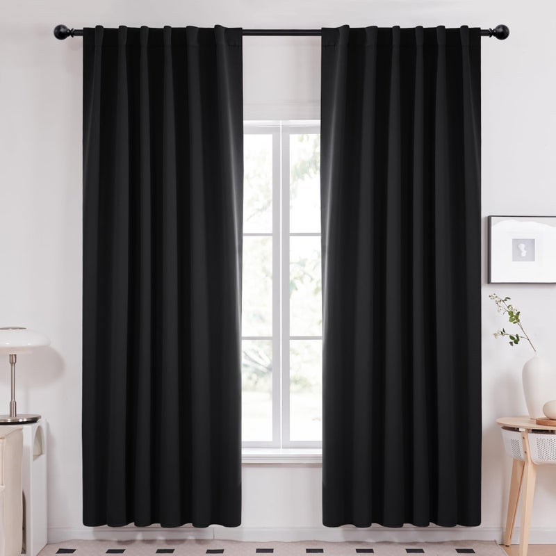 Deconovo Blackout Curtains 84 Inches Long, Black Blackout Curtains for Bedroom - 2 Panels, 52x84 Inch, Room Darkening Curtains for Living Room, Back Tab and Rod Pocket Black Curtains - Image 1